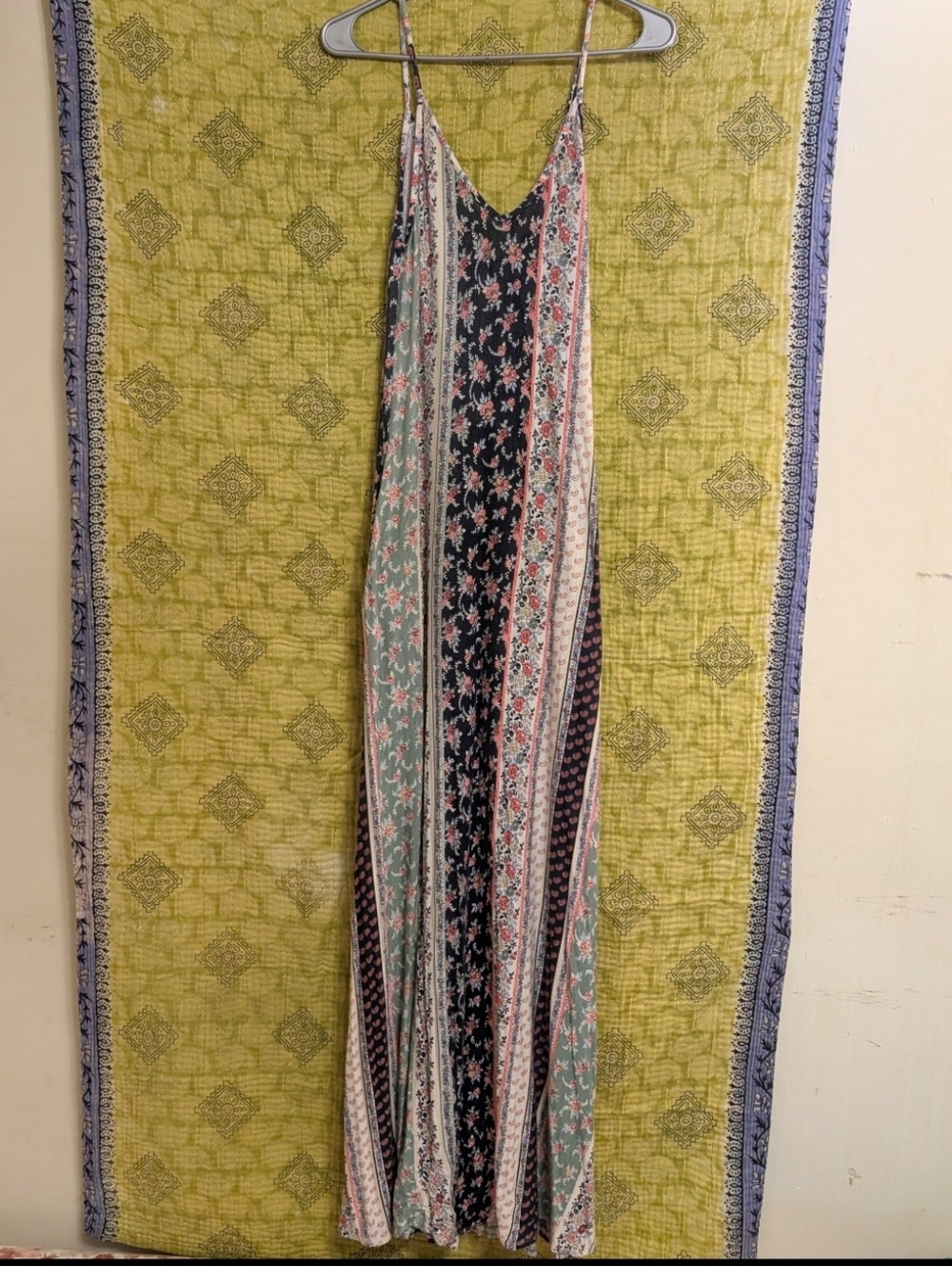 Prairie Floral Stripe Maxi Skirt - Green/Navy (Kayla's Armoire)